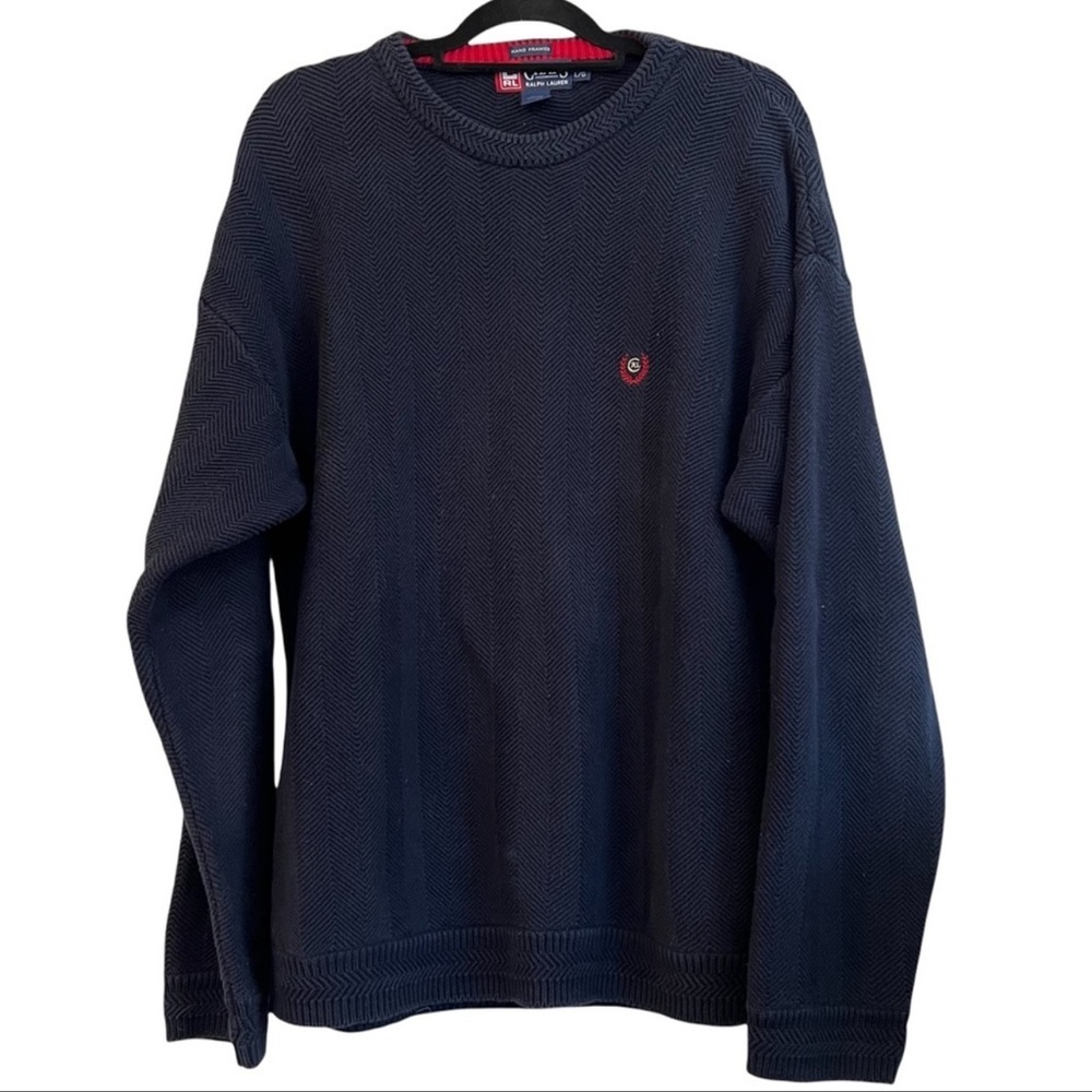 Vintage Chaps Ralph Lauren Mens Large Navy Herringbone Crewneck Sweater